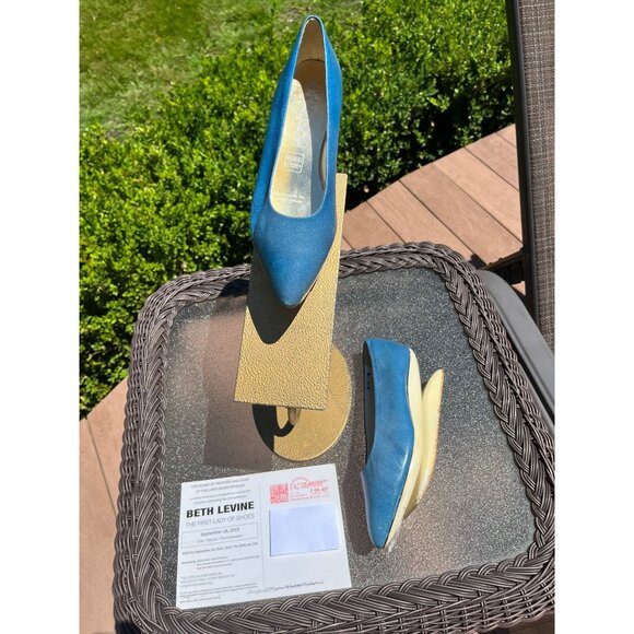 Vtg Herbert Levine KABUKI Shoes 60’s Robin Egg Blue White Leather Platform 5 - Picture 2 of 10